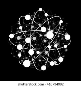 Global Network On Black Background - Vector Illustration, Graphic Design. Point And Curve Constructed The Sphere  