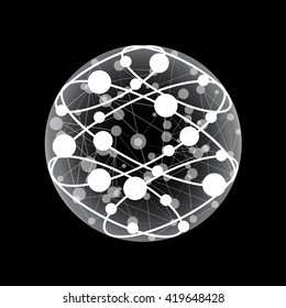 Global Network On Black Background - Vector Illustration, Graphic Design. Point And Curve Constructed The Sphere  
