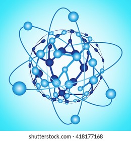 Global Network On Blue Background - Vector Illustration, Graphic Design. Point And Curve Constructed The Sphere  