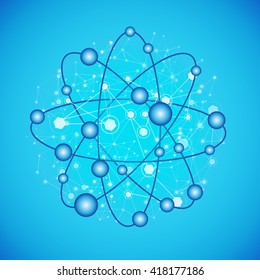 Global Network On Blue Background - Vector Illustration, Graphic Design. Point And Curve Constructed The Sphere  