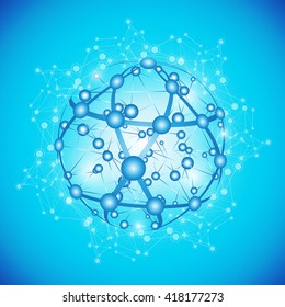 Global Network On Blue Background - Vector Illustration, Graphic Design. Point And Curve Constructed The Sphere  