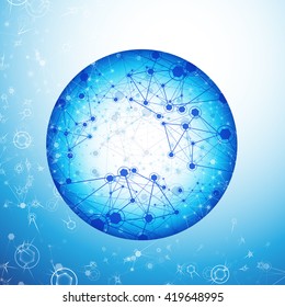 Global Network On Blue Background - Vector Illustration, Graphic Design. Point And Curve Constructed The Sphere