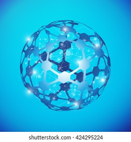 Global Network On Blue Background - Vector Illustration, Graphic Design. Point And Curve Constructed The Sphere 