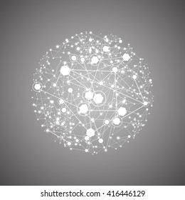 Global Network On Gray Background - Vector Illustration, Graphic Design. Point And Curve Constructed The Sphere