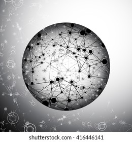 Global Network On Gray Background - Vector Illustration, Graphic Design. Point And Curve Constructed The Sphere