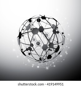 Global Network On Gray Background - Vector Illustration, Graphic Design. Point And Curve Constructed The Sphere