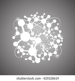 Global Network On Gray Background - Vector Illustration, Graphic Design. Point And Curve Constructed The Sphere