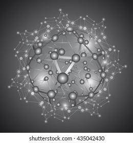 Global Network On Gray Background - Vector Illustration, Graphic Design. Point And Curve Constructed The Sphere