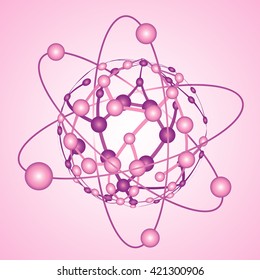 Global Network On Pink Background - Vector Illustration, Graphic Design. Point And Curve Constructed The Sphere