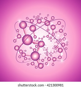 Global Network On Pink Background - Vector Illustration, Graphic Design. Point And Curve Constructed The Sphere