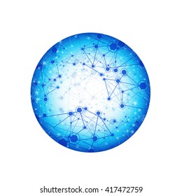Global Network On White Background - Vector Illustration, Graphic Design. Point And Curve Constructed The Sphere