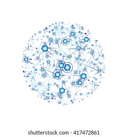 Global Network On White Background - Vector Illustration, Graphic Design. Point And Curve Constructed The Sphere