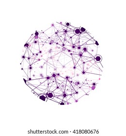 Global Network On White Background - Vector Illustration, Graphic Design. Point And Curve Constructed The Sphere