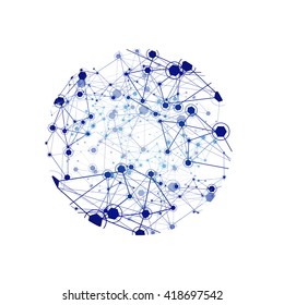 Global Network On White Background - Vector Illustration, Graphic Design. Point And Curve Constructed The Sphere