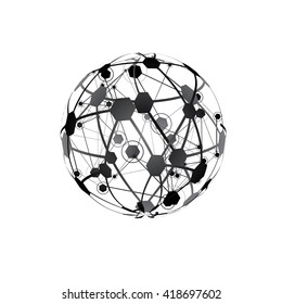 Global Network On White Background - Vector Illustration, Graphic Design. Point And Curve Constructed The Sphere