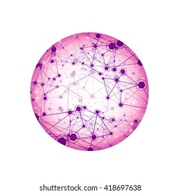Global Network On White Background - Vector Illustration, Graphic Design. Point And Curve Constructed The Sphere