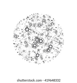 Global Network On White Background - Vector Illustration, Graphic Design. Point And Curve Constructed The Sphere