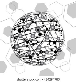 Global Network On White Background - Vector Illustration, Graphic Design. Point And Curve Constructed The Sphere 