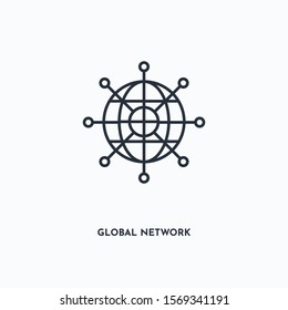 Global network outline icon. Simple linear element illustration. Isolated line Global network icon on white background. Thin stroke sign can be used for web, mobile and UI.