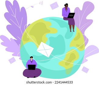 Global network for people connection in internet concept vector illustration. Digital communication technology, connect online at mobile social media.