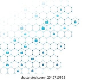  Padrão de segurança de rede global com tecnologia Padlock e Hexagon isolado no fundo branco. Informações sobre tecnologia ​segurança ​ cibernética. Conceito de proteção de dados e segurança da Internet.
