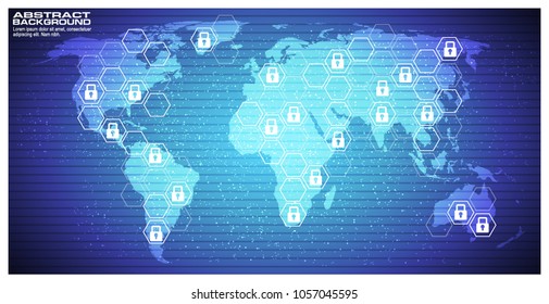 Global network security. World map cyber security concept.