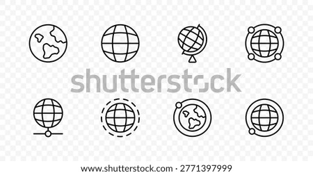 Global network set icon. Earth planet, globe grid, world connection, international communication, location point, orbit system, geography, global technology, internet