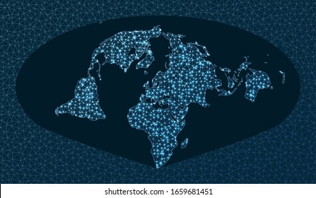 Red global. Proyección de Mollweide Sinu. World Network. Asignación de conexiones atractivas. Ilustración vectorial.