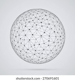 Red global, esfera. Forma esférica geométrica abstracta con caras triangulares, diseño globo.
