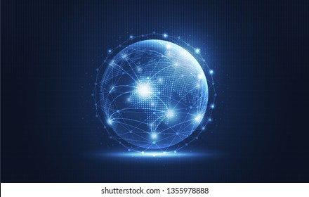 Global network technology background with world map or social media communication internet network Connection vector design.
