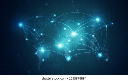 Global network technology background with world map or social media communication internet network Connection vector design.
