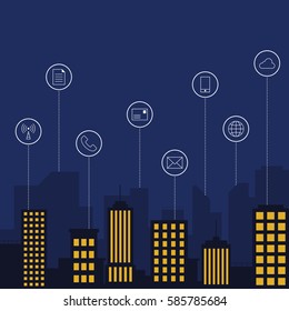 Global network technology for communication in the city, modern lifestyle concept, vector illustration