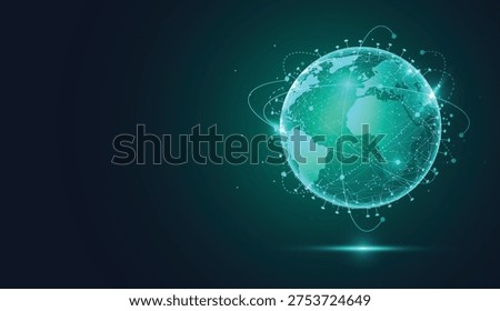 Global network technology connection green background. World map point and line composition concept of global business. Vector Illustration