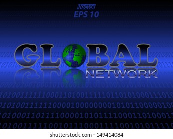 global network text with world globe / sample text/ vector eps 10
