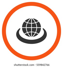 Global Network vector bicolor rounded icon. Image style is a flat icon symbol inside a circle, orange and gray colors, white background.