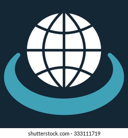 Global Network vector icon. Style is bicolor flat symbol, blue and white colors, rounded angles, dark blue background.
