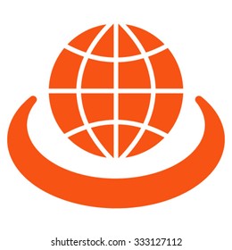 Global Network vector icon. Style is flat symbol, orange color, rounded angles, white background.