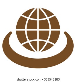 Global Network vector icon. Style is flat symbol, brown color, rounded angles, white background.