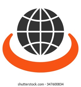 Global Network vector icon. Style is bicolor flat symbol, orange and gray colors, rounded angles, white background.