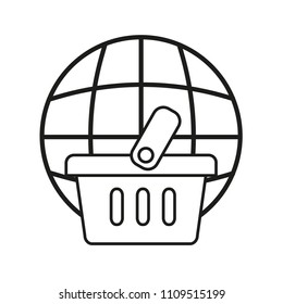 Global network vector line icon. Technology digital connect earth internet. Business tech virtual worldwide communication. Cyberspace structure wireframe illustration future.  Web science sphere. 