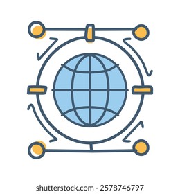 Global network vector line icon on white background for web and mobile app design, Global network logo concept