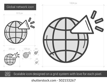 Global network vector line icon isolated on white background. Global network line icon for infographic, website or app. Scalable icon designed on a grid system.