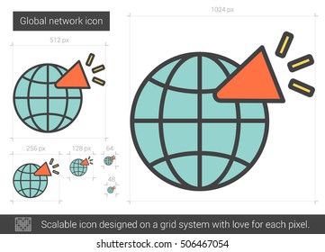 Global network vector line icon isolated on white background. Global network line icon for infographic, website or app. Scalable icon designed on a grid system.