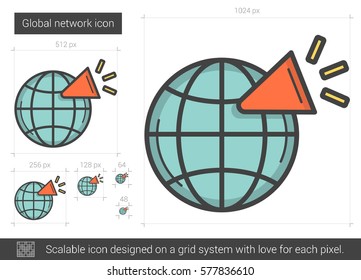 Global network vector line icon isolated on white background. Global network line icon for infographic, website or app. Scalable icon designed on a grid system.