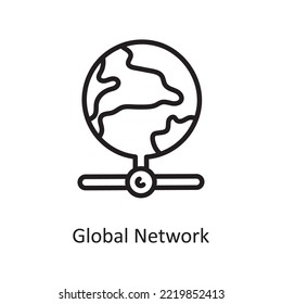 Ilustración de diseño de iconos de esquema del vector de red global. Símbolo de computación en nube sobre archivo EPS 10 de fondo blanco