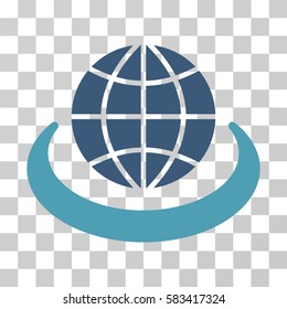 Global Network vector pictograph. Illustration style is flat iconic bicolor cyan and blue symbol on a transparent background.