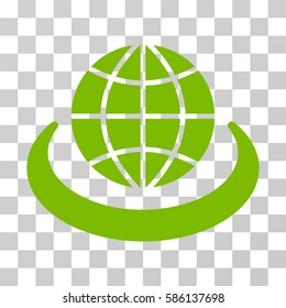 Global Network vector pictograph. Illustration style is flat iconic eco green symbol on a transparent background.