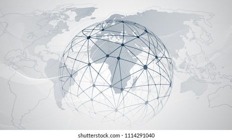 Global Networking and Cloud Computing Design Concept with Globe and World Map - Digital Network Connections, Technology Background
