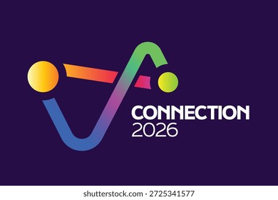 Global Networking and Connectivity Icon 2026, Vibrant Gradient Line Art for Tech Your Event. Infinity connection symbol. Connection 2026 Logo Design, Abstract Networking Icon with Colorful Gradient Lines for Technology Conference and Business Synergy