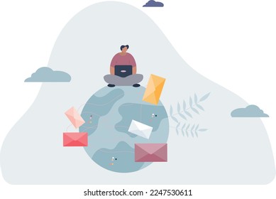 Global networking and data connection links around globe.Information exchange using social media or internet .vector illustration.
